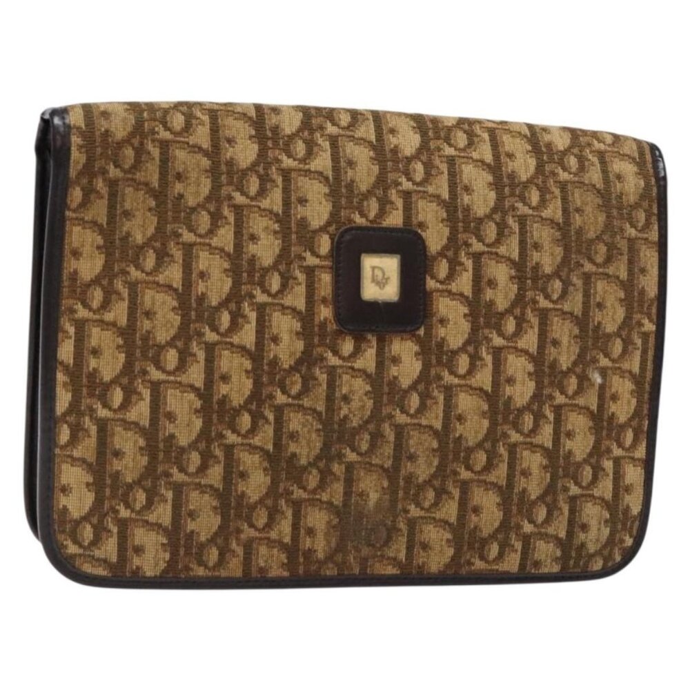 Authentic Christian Dior Trotter Canvas Shoulder Bag Brown Gold